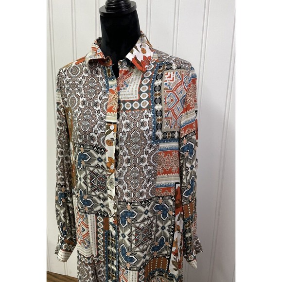 GIMMICKS MIXED MEDIA KIMONO IN SILKY FLORAL PATCHWORK SIZE SMALL - Picture 3 of 12